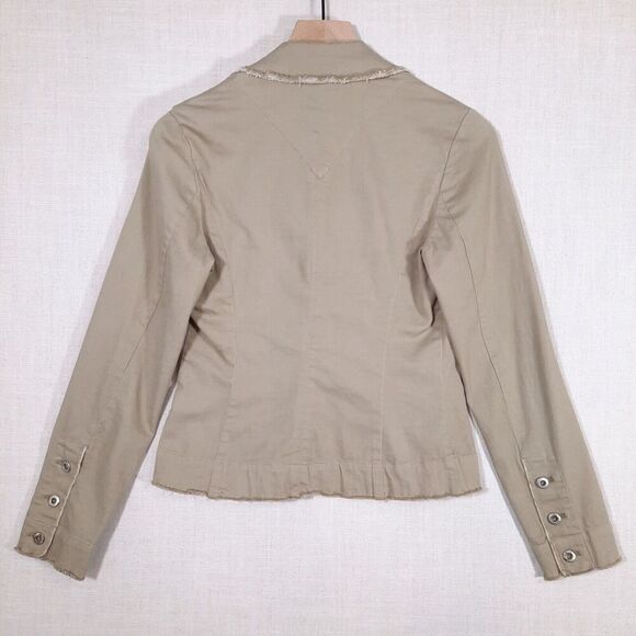 Margaret O’Leary Khaki Lapel Blazer Jacket Size Small Pleated Cotton Canvas Y2K - Picture 5 of 16